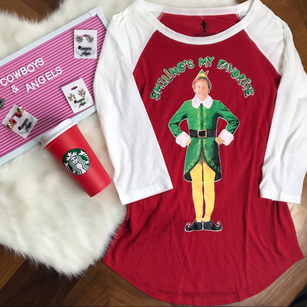 NWOT SMILINGS MY FAVORITE 💕 ELF RAGLAN TEE